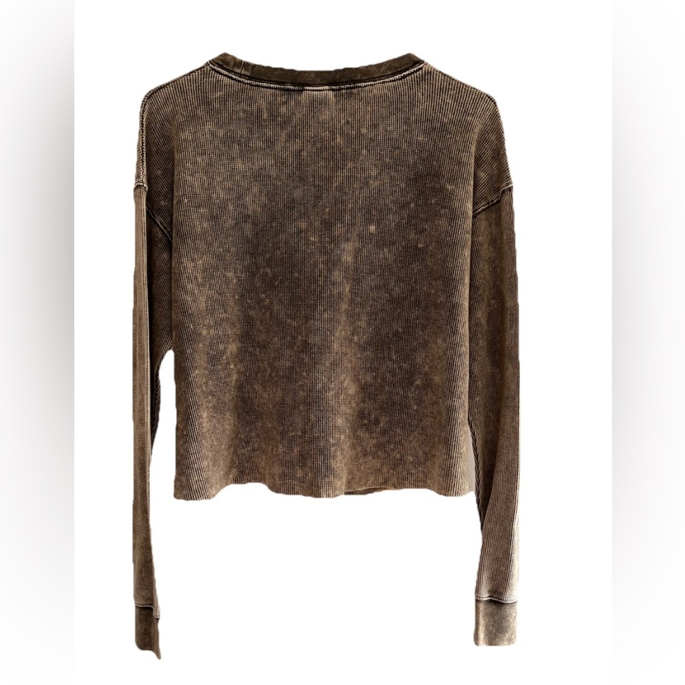 Victorias Secret Pink Cropped Thermal Gray Brown Long Sleeve Waffle XS - Picture 3 of 6